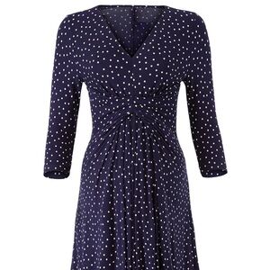 MATERNITY DRESS by brand Seraphine, classic navy & white polka dots Size 6